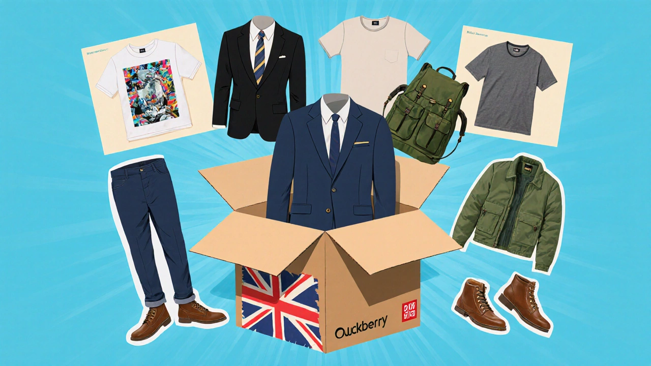 Collage of five men wearing outfits representing ASOS, Mr Porter, Bonobos, Huckberry, and Uniqlo.