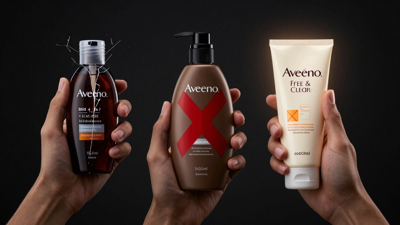 Three skincare products: broken bottle and X-marked lotion beside a simple, effective moisturiser.