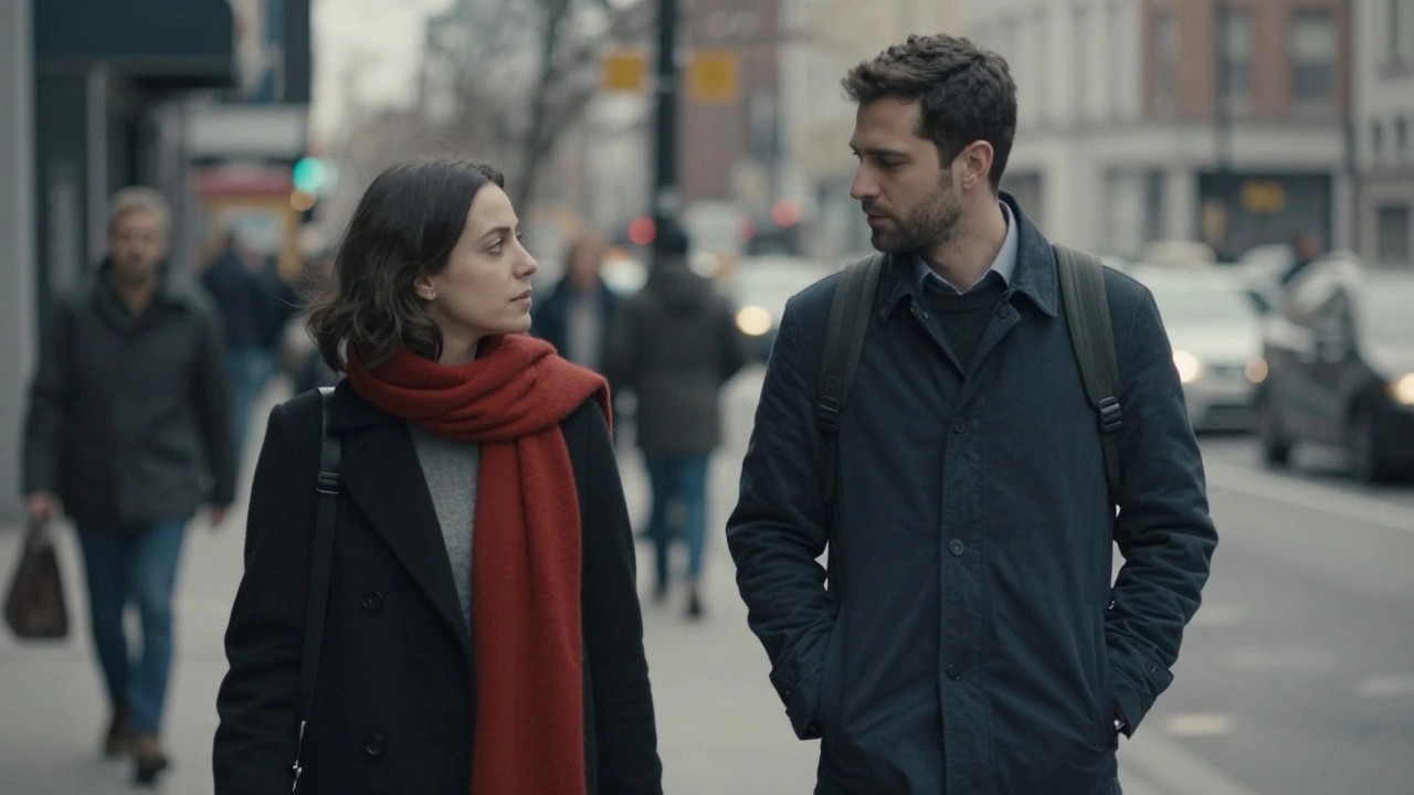 A man calmly confronting a stranger who made a disrespectful comment toward a woman on a city street.