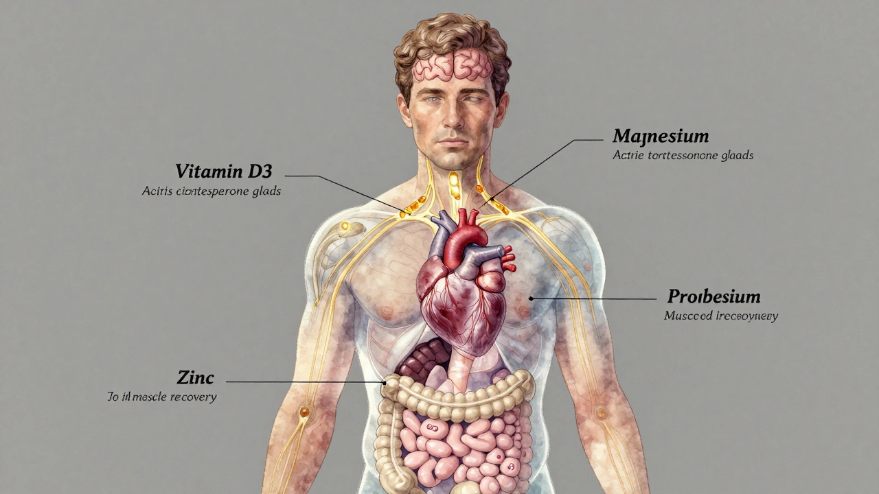 Transparent male figure with glowing nutrient pathways supporting health systems