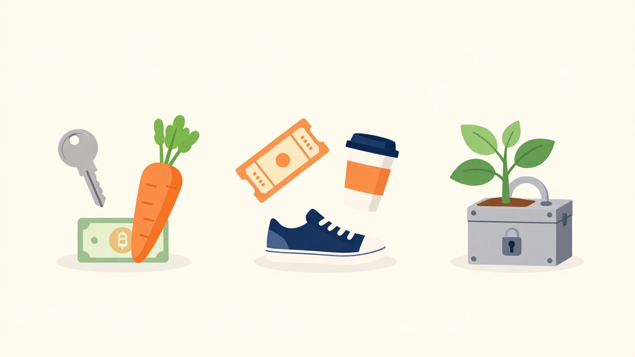 Illustration of household items, fun objects, and savings symbols grouped together.