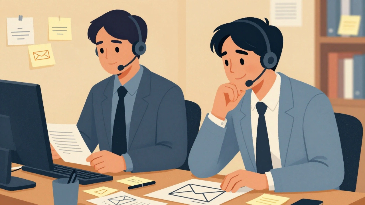 One customer service rep following a script while another proactively improves an email template.