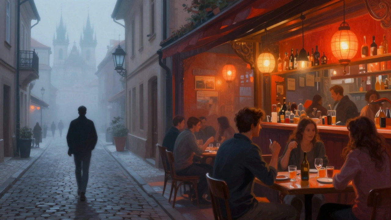 Contrast between peaceful solo walking in Prague and social life in Barcelona