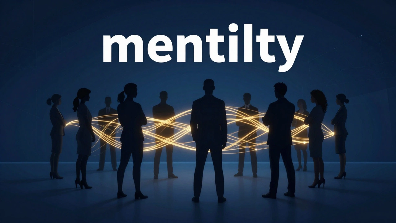 Silhouettes of people connected by glowing golden threads in a blue space.