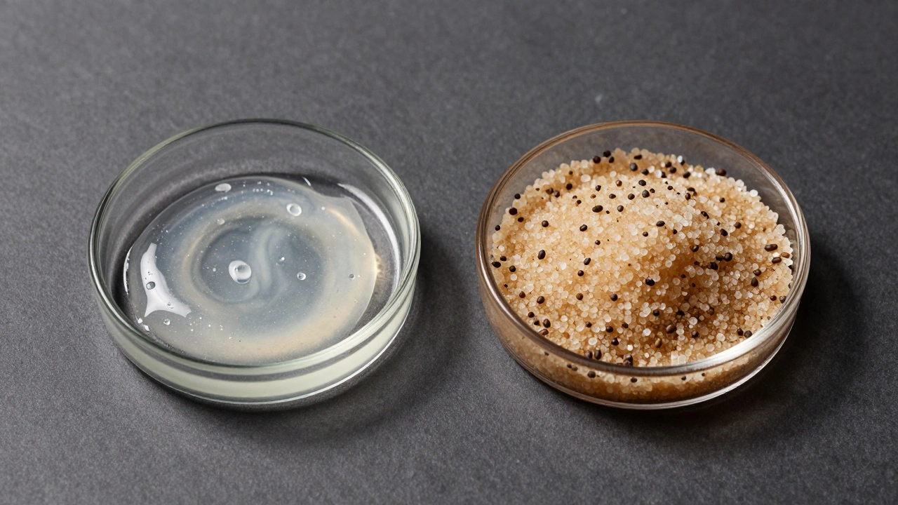 Glass dishes with chemical gel and physical scrub beads