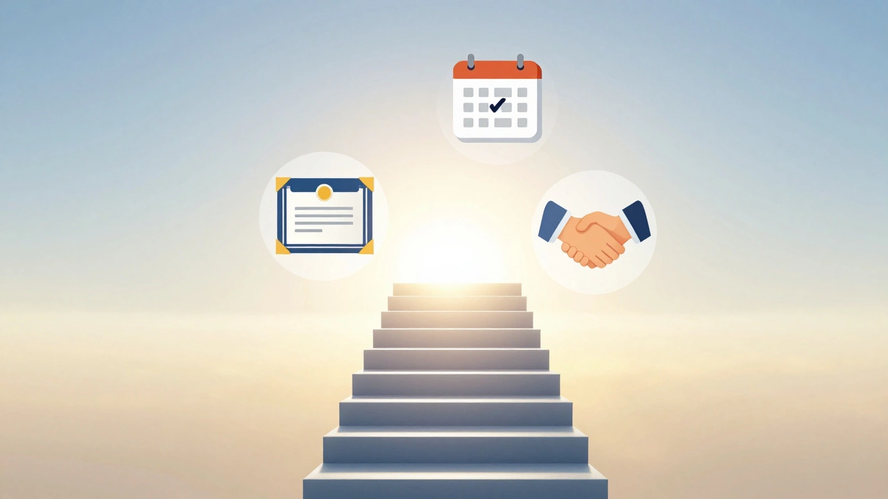 Illustration of career growth path with symbols for flexible benefits