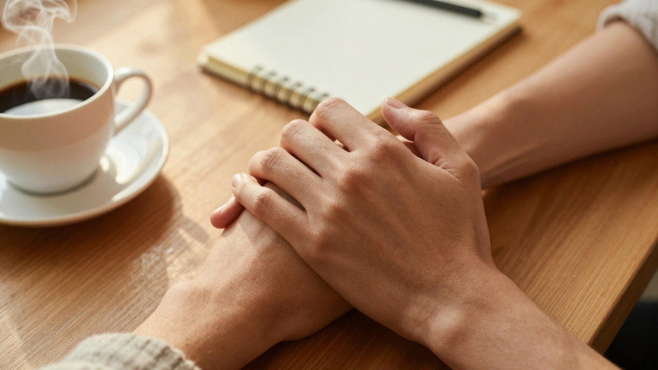 Close up of hands holding over coffee, symbolizing daily intimacy
