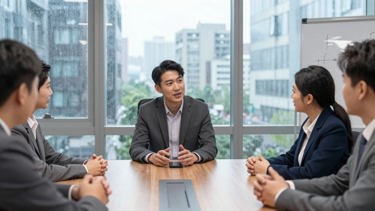 Leader listening intently to colleague in office meeting