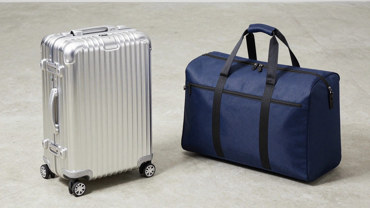 Side-by-side comparison of aluminum hard-shell and nylon soft luggage