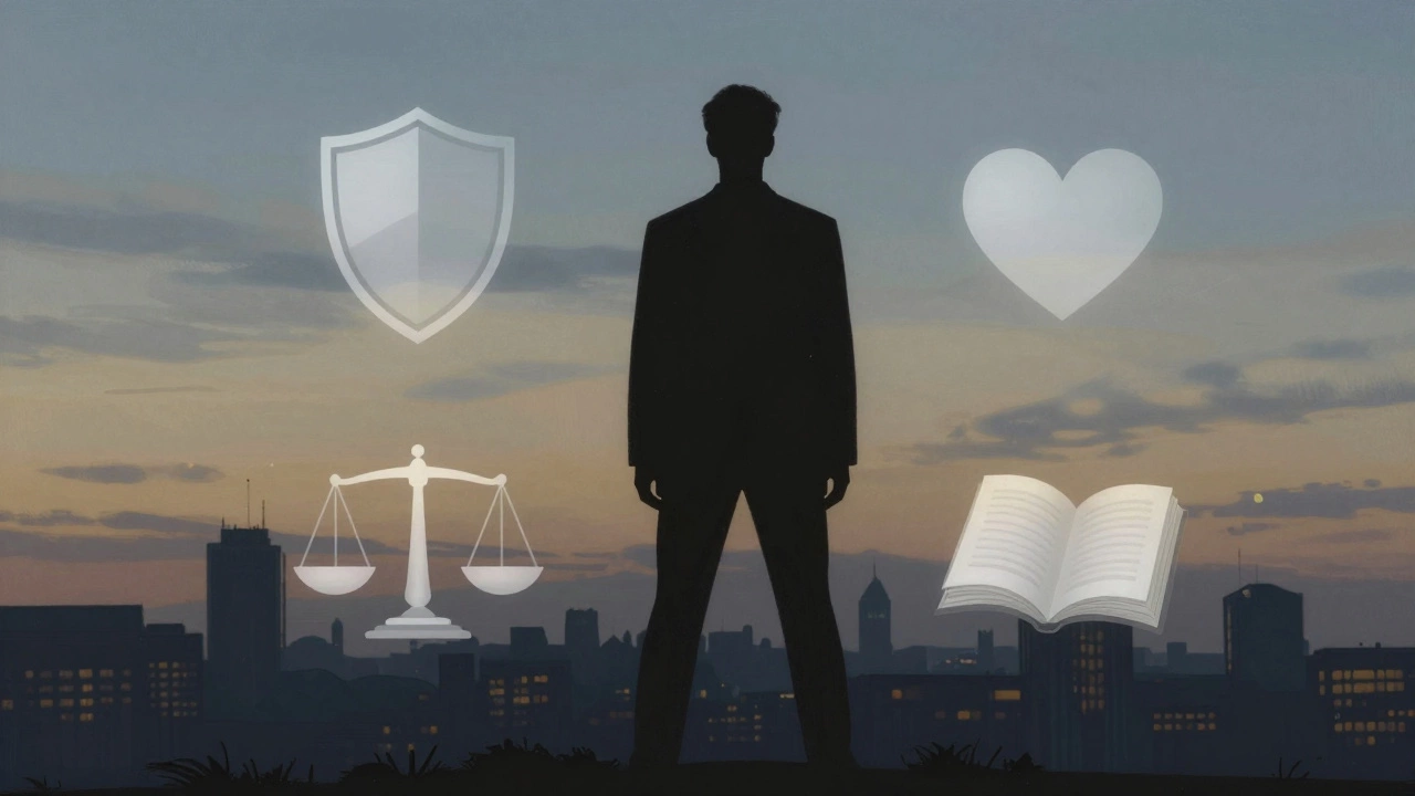 Symbolic illustration of a gentleman's virtues like integrity and empathy