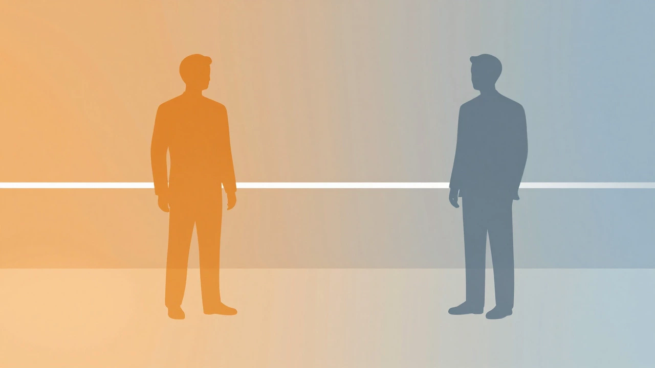 Abstract figures separated by a clean dividing line