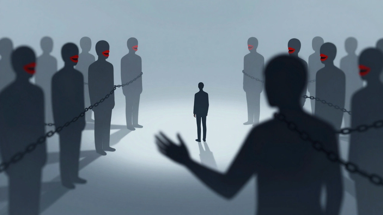 Illustration of social isolation with barriers separating person from friends