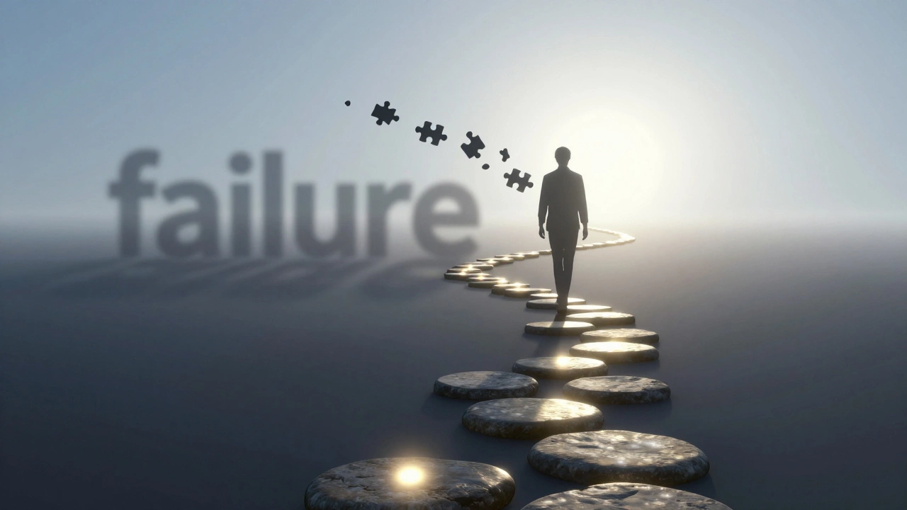 Silhouette walking a glowing path from darkness to light, symbolizing resilience