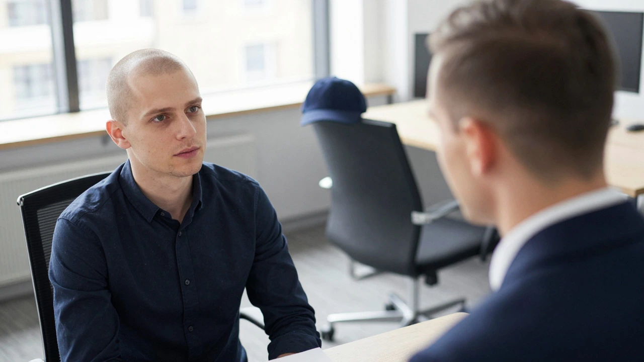 Candidate removing hat for professional job interview