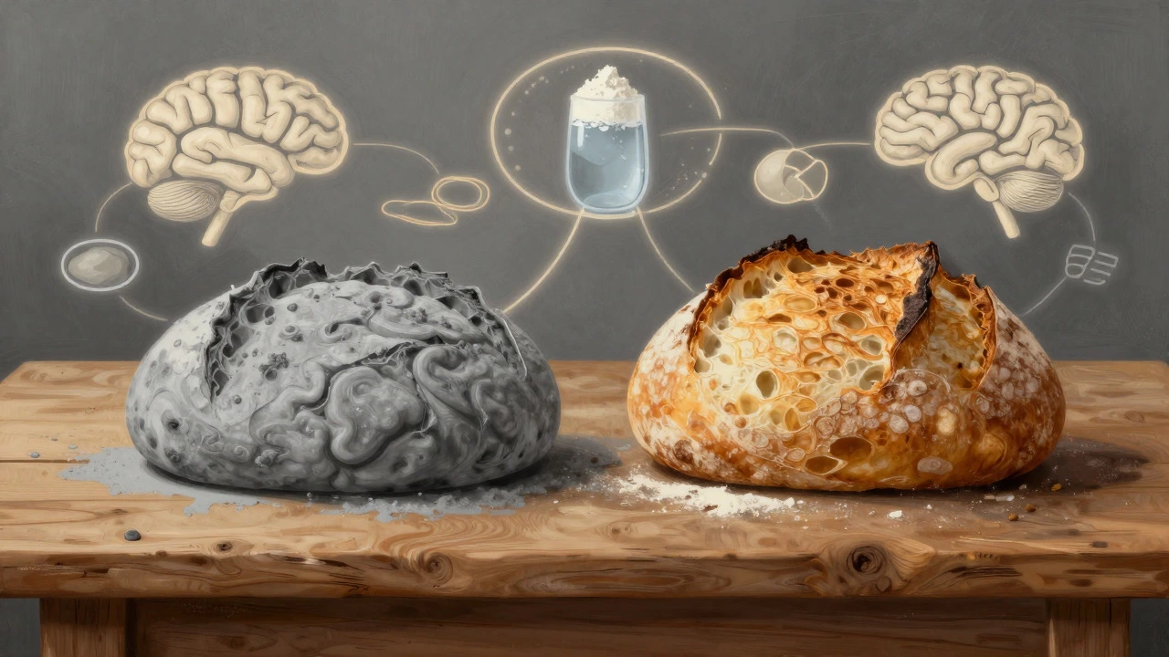 Conceptual art comparing dense and risen bread to represent the value of rest in learning