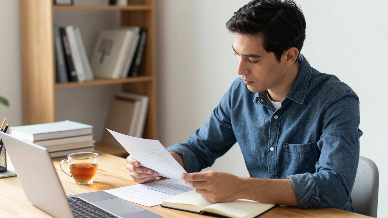 Entrepreneur reviewing financial papers in a calm office
