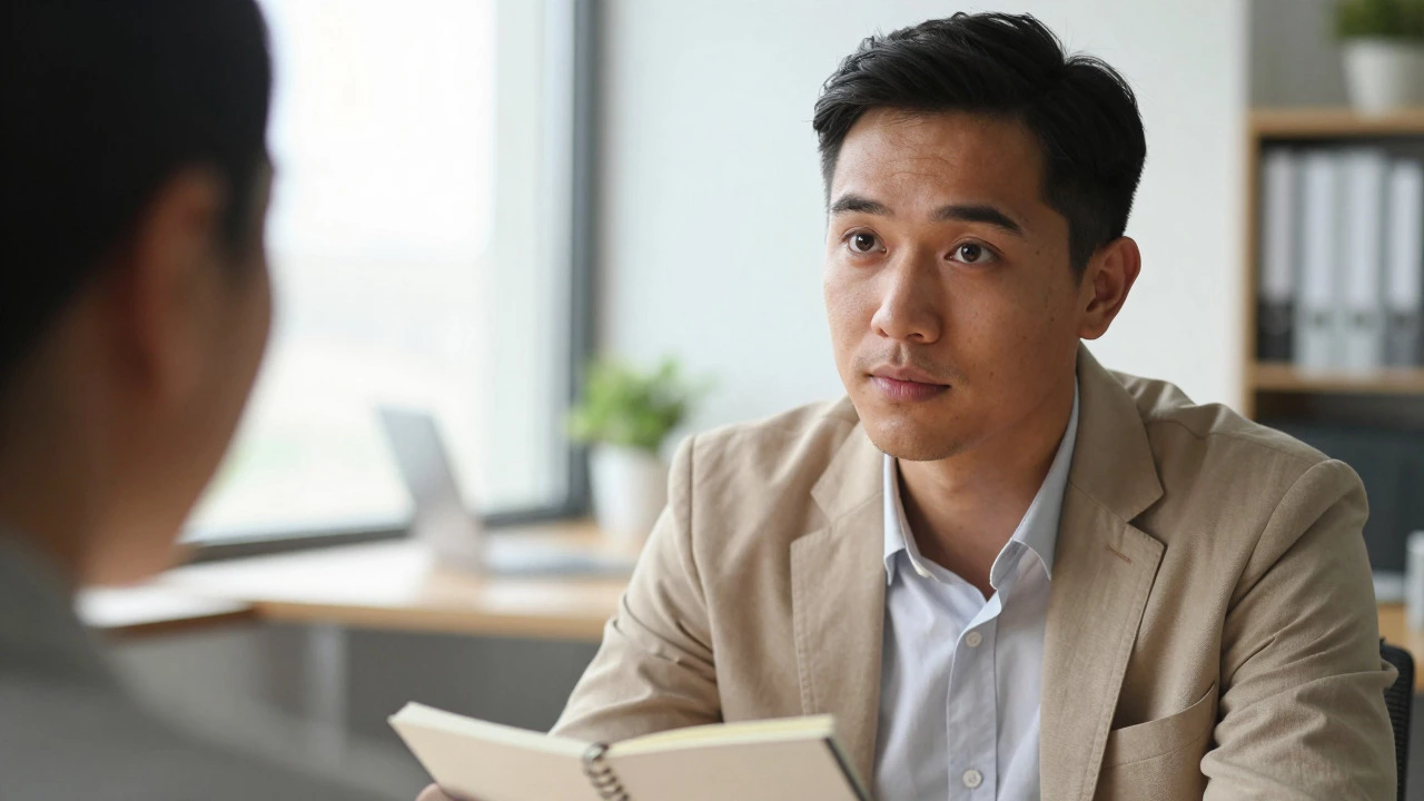 Professional calmly receiving feedback with open body language
