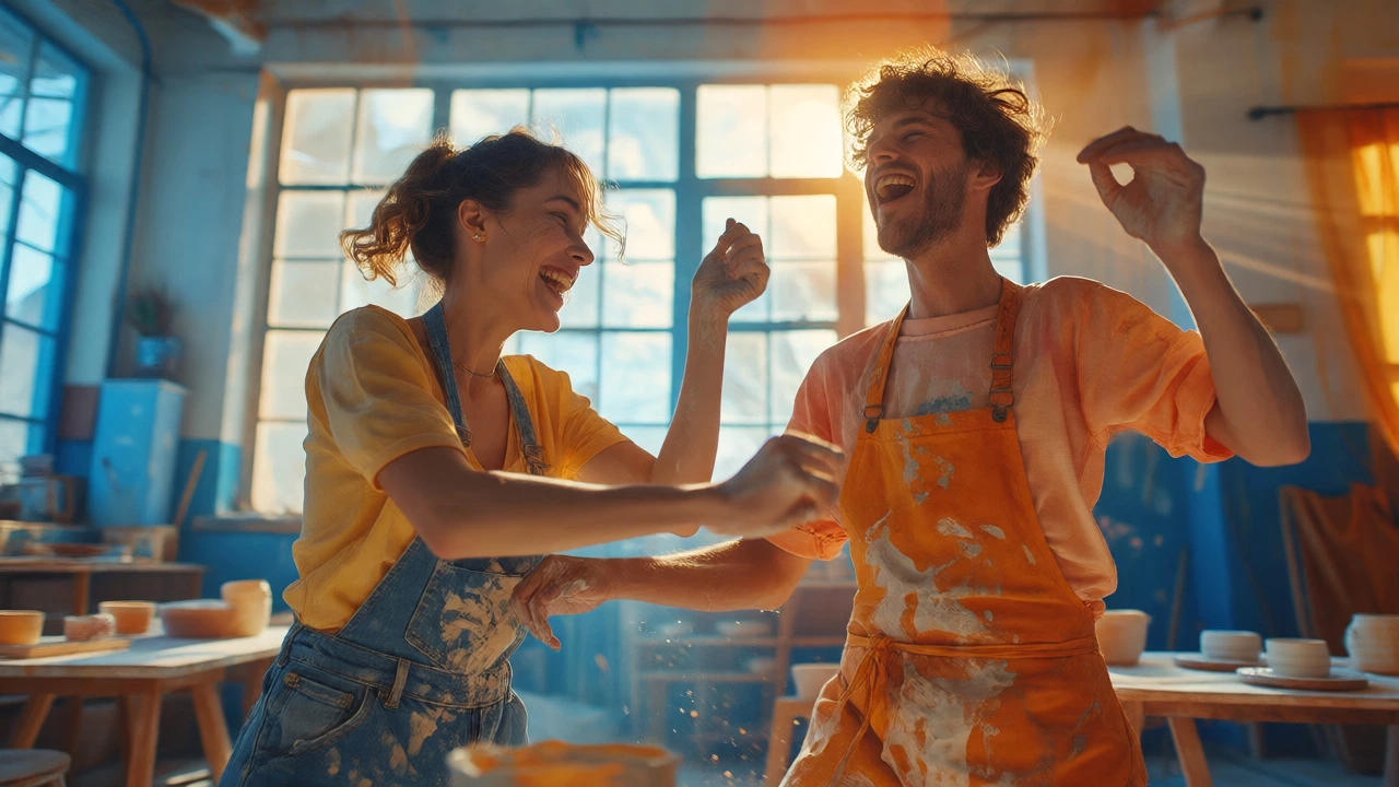 Happy couple sharing a novel creative experience together
