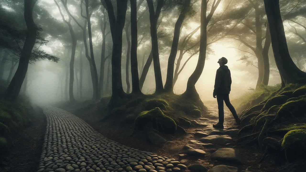 Person choosing a rugged, growth-oriented path over a smooth, stagnant one.