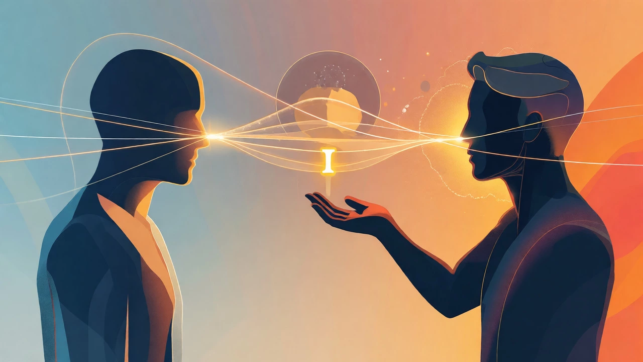 Abstract figures connecting with glowing light representing communication