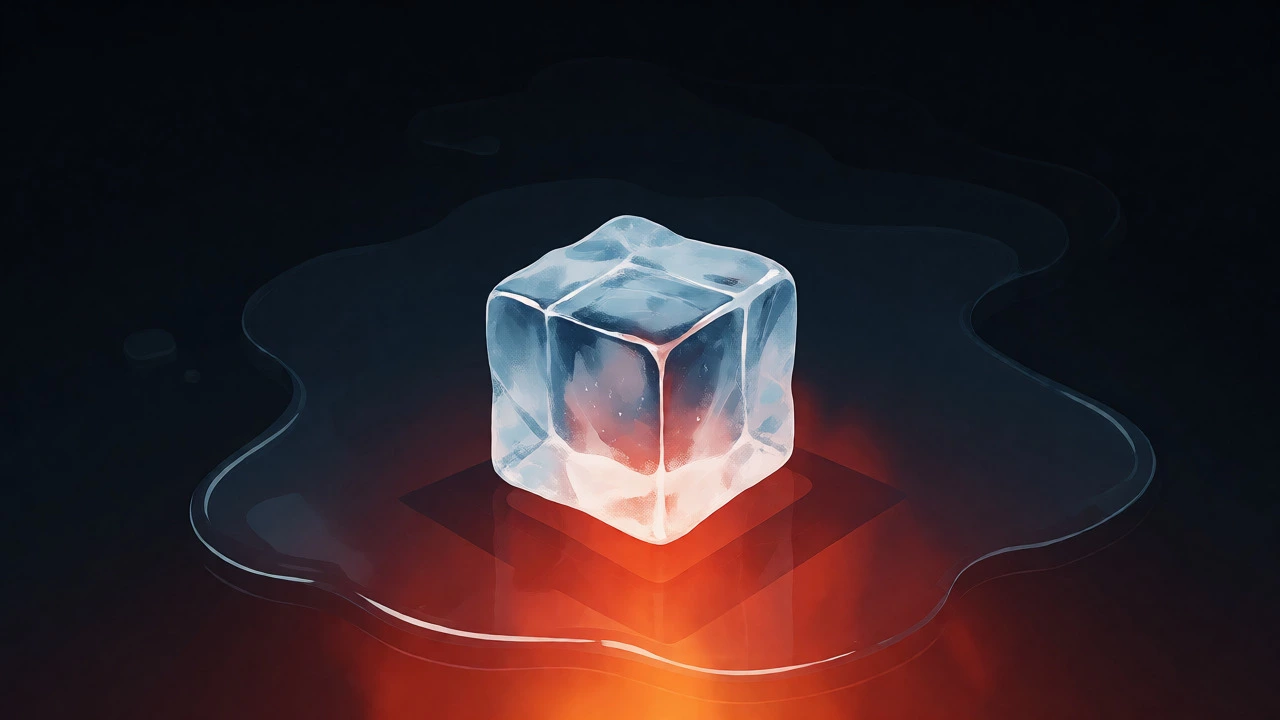 Ice cube heating up illustrating latent potential