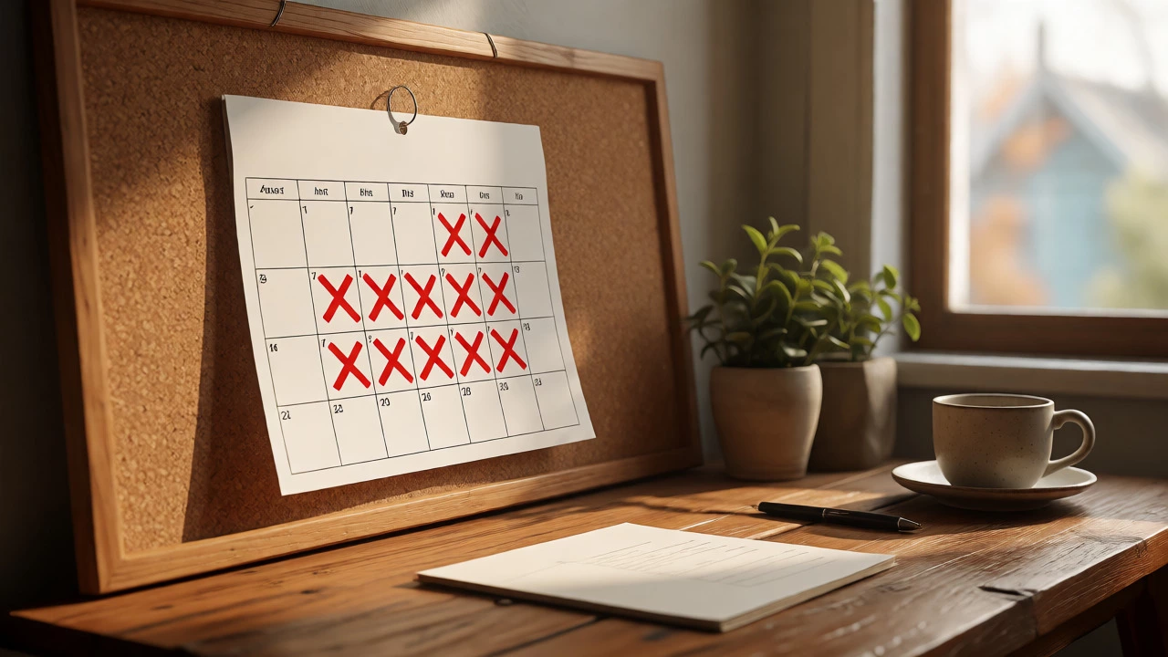 Paper calendar with chain of X marks for habit tracking