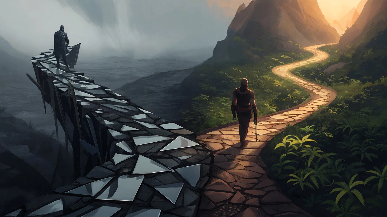 Two paths: one rocky and fearful, one lush and confident